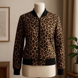 Stella & Dot Leopard Print Bomber Jacket - Black & Brown